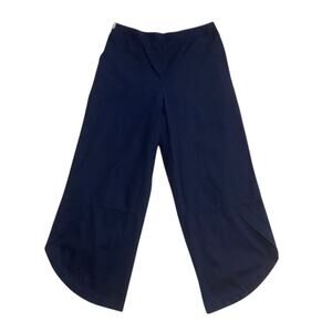 Nicobar Navy Blue Tulip Hem Wide Leg Pants - Elastic Back & side Pockets sz L
